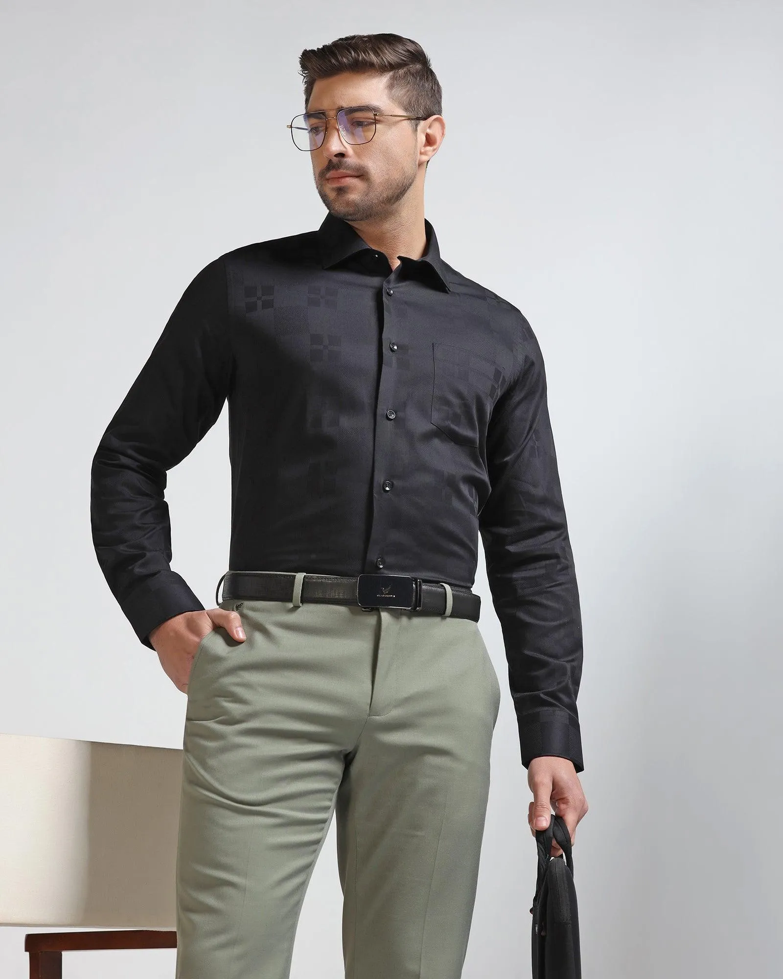 Formal Black Jacquard Shirt - Cyan