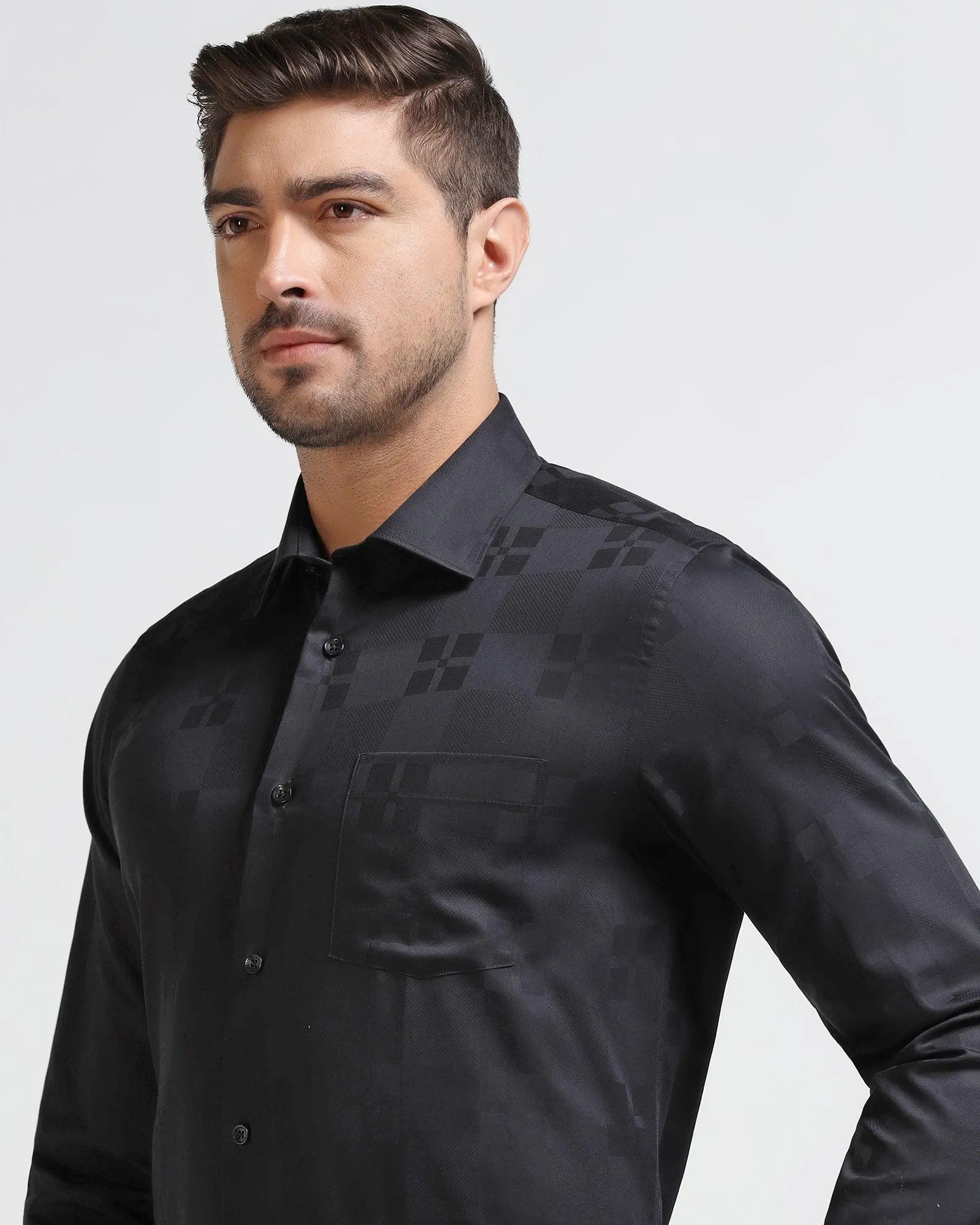 Formal Black Jacquard Shirt - Cyan