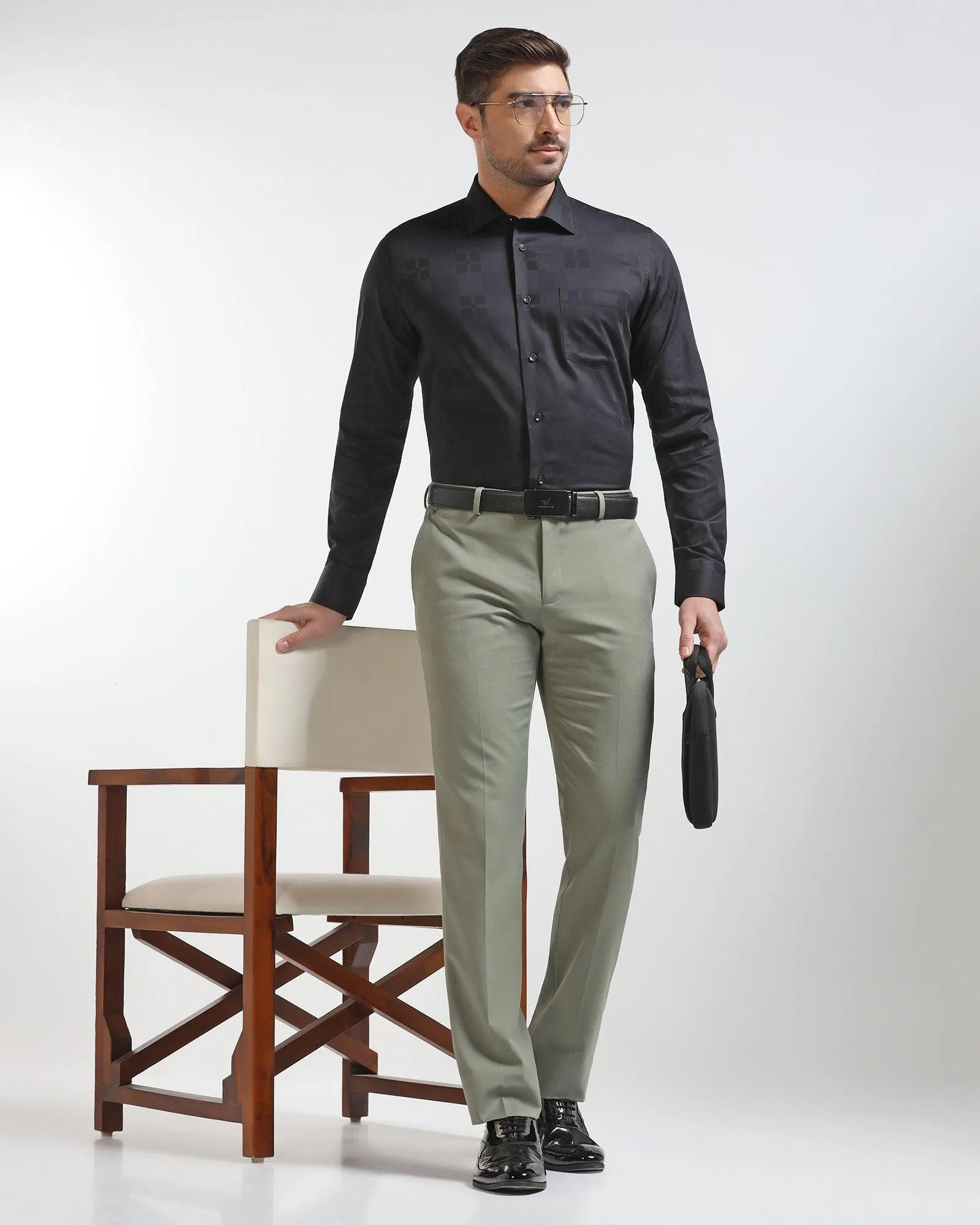 Formal Black Jacquard Shirt - Cyan
