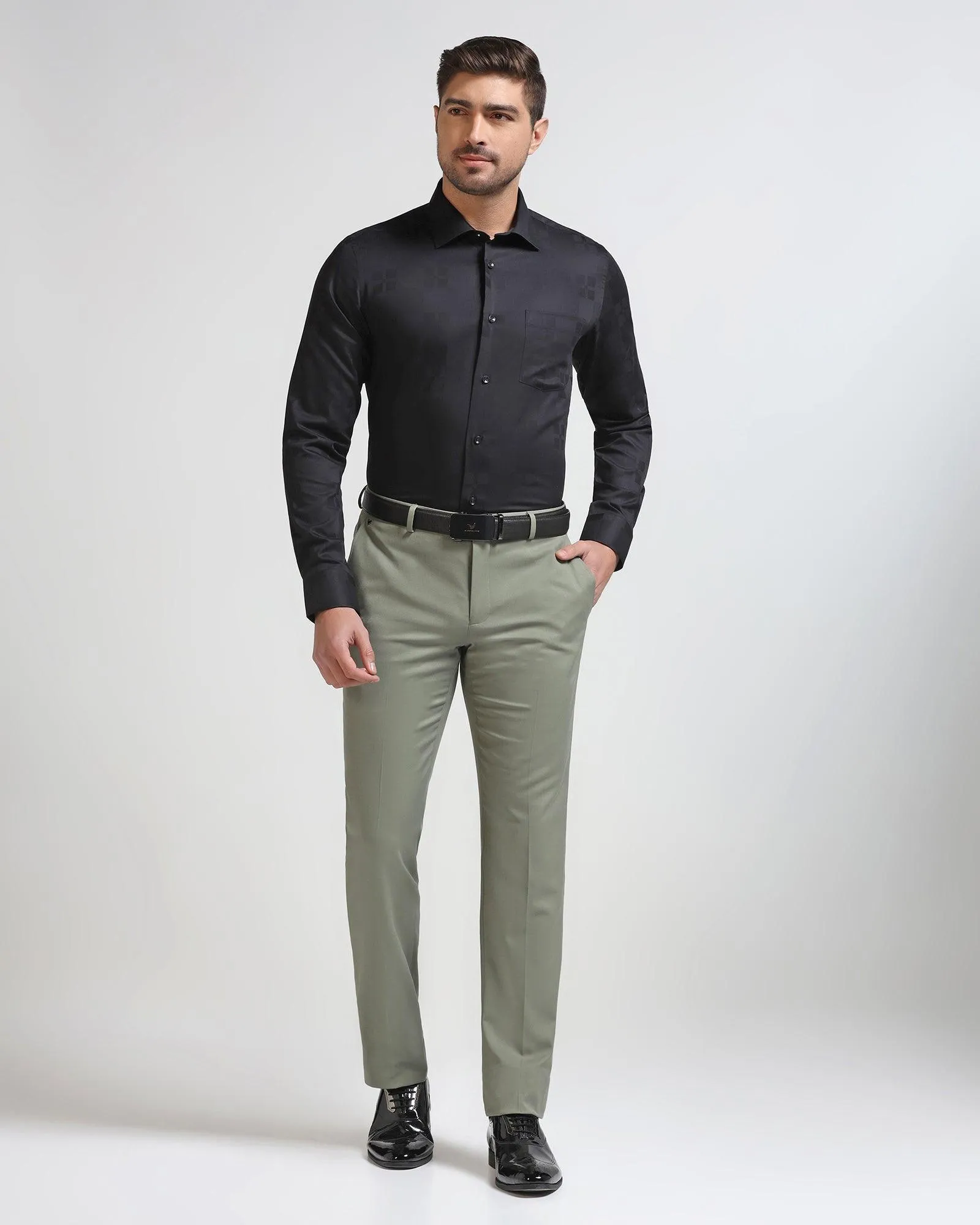 Formal Black Jacquard Shirt - Cyan