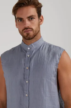 GUNS SLEEVELESS LINEN SHIRT IN SLATE