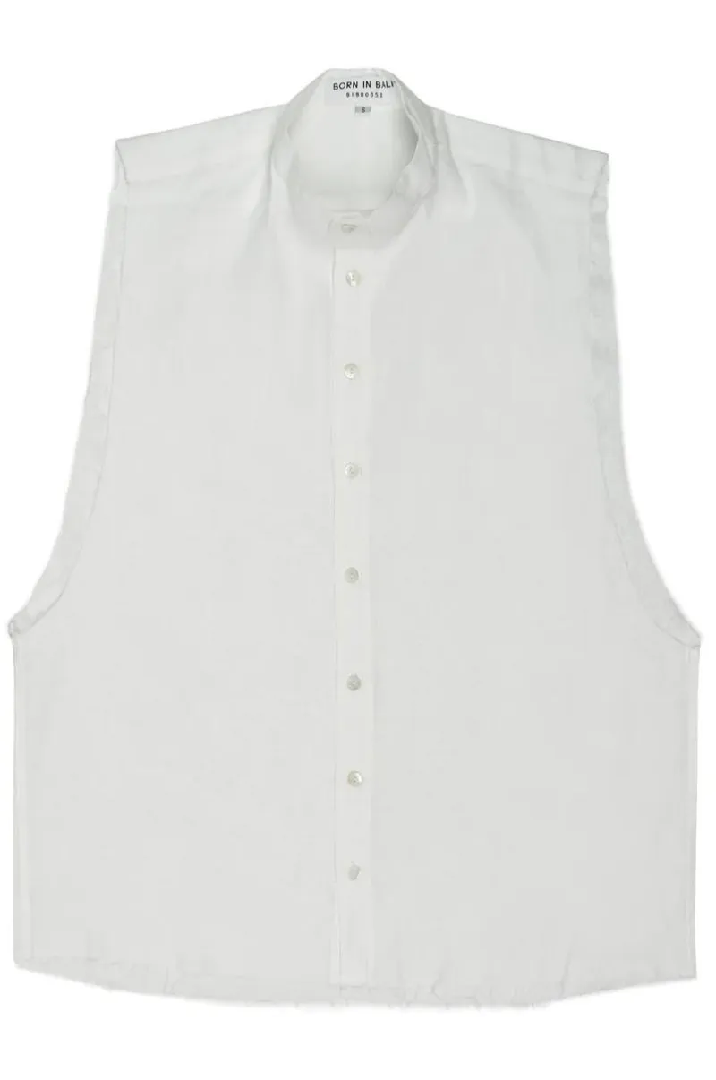 GUNS SLEEVELESS LINEN SHIRT IN WHITE