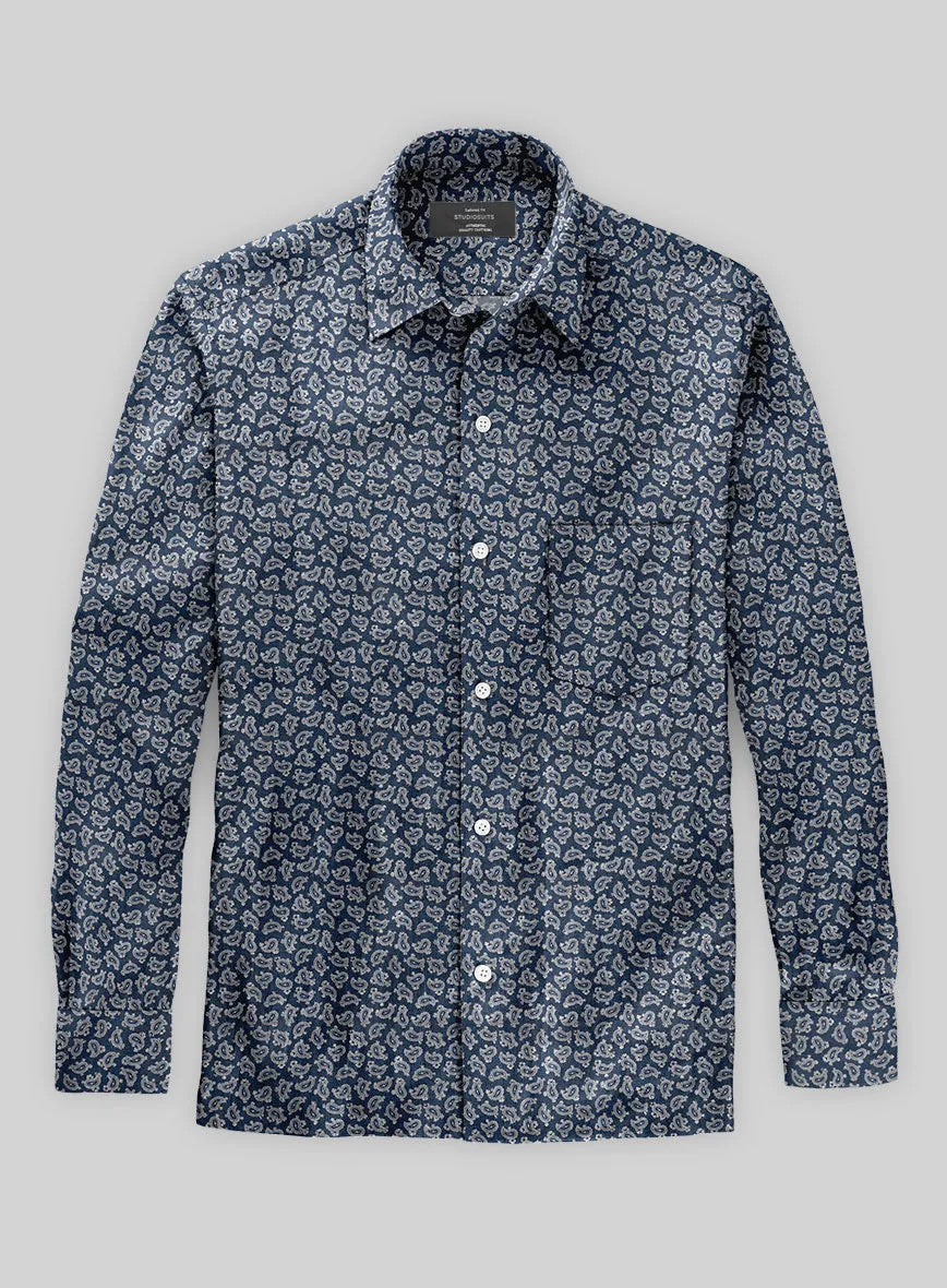 Italian Paisley Dark Blue Summer Linen Shirt