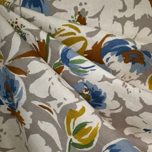 Japanese Artistic Spring Floral Linen Blend Shirting Taupe