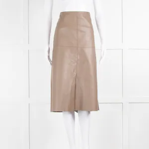 Joseph Brown Leather Slit Detail Midi Skirt