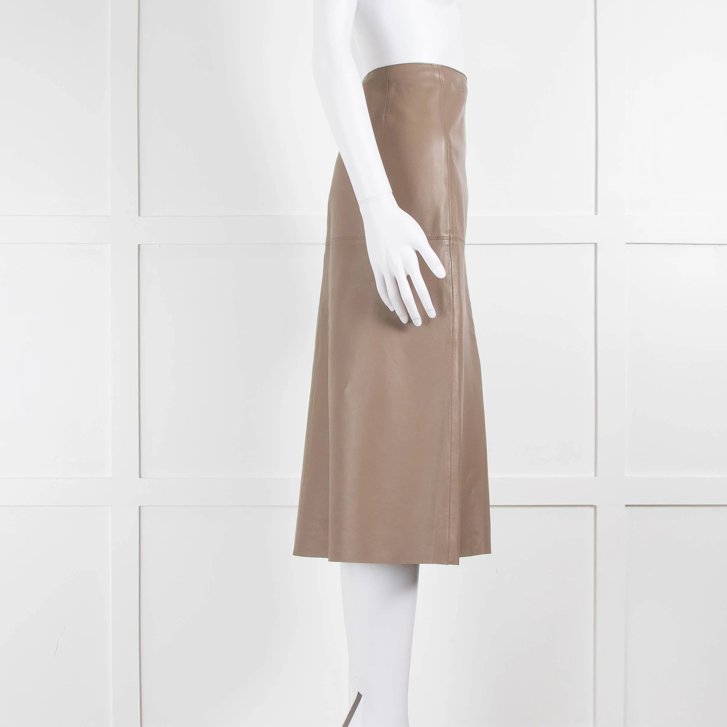 Joseph Brown Leather Slit Detail Midi Skirt