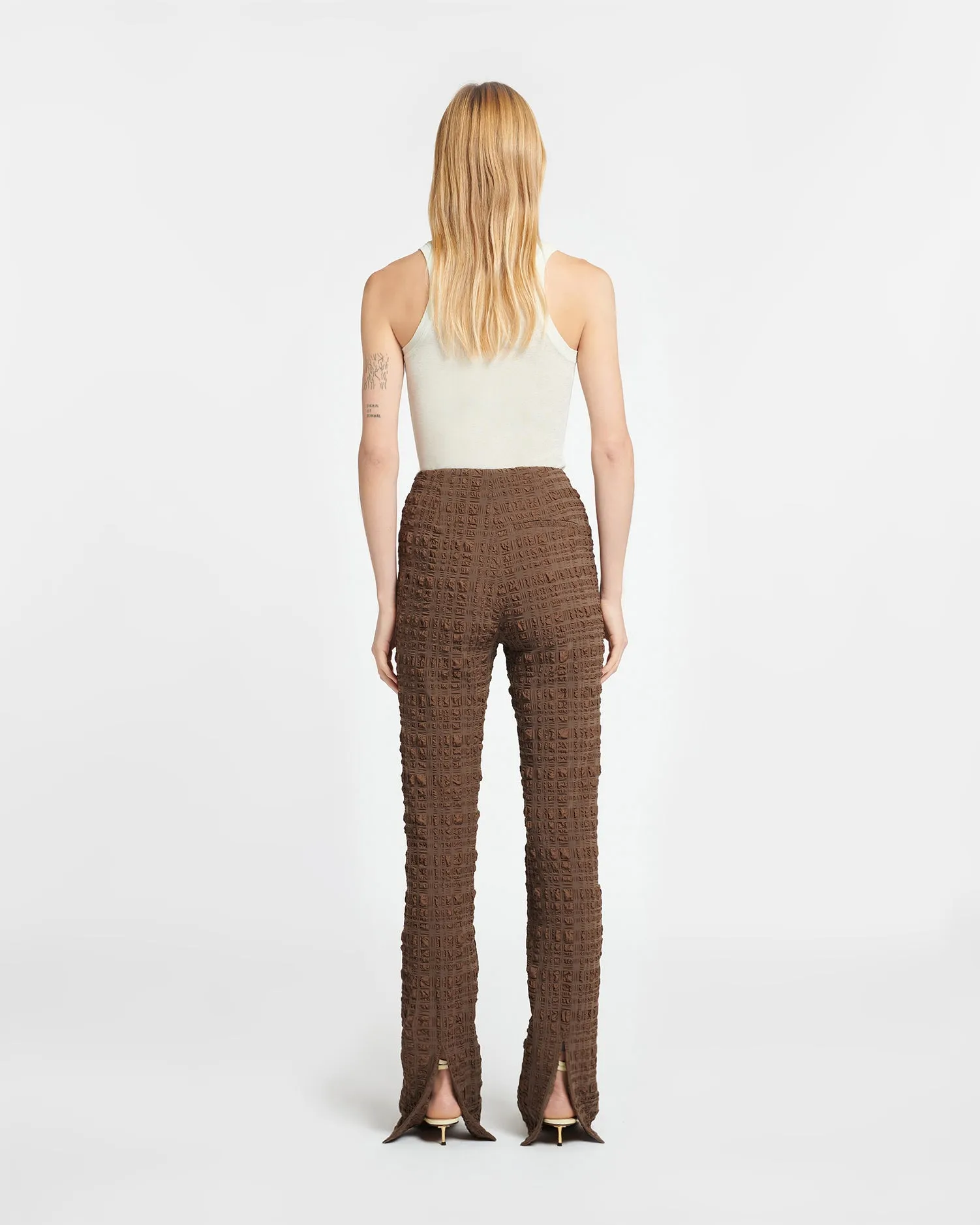 Juna - Seersucker Pants - Dark Brown