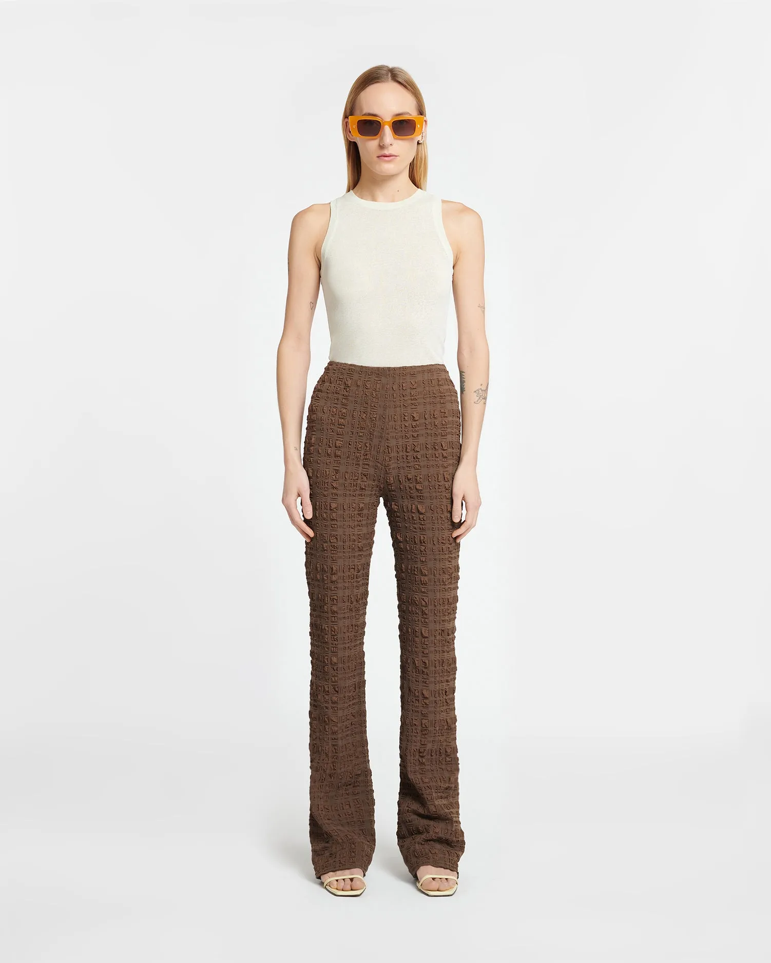 Juna - Seersucker Pants - Dark Brown