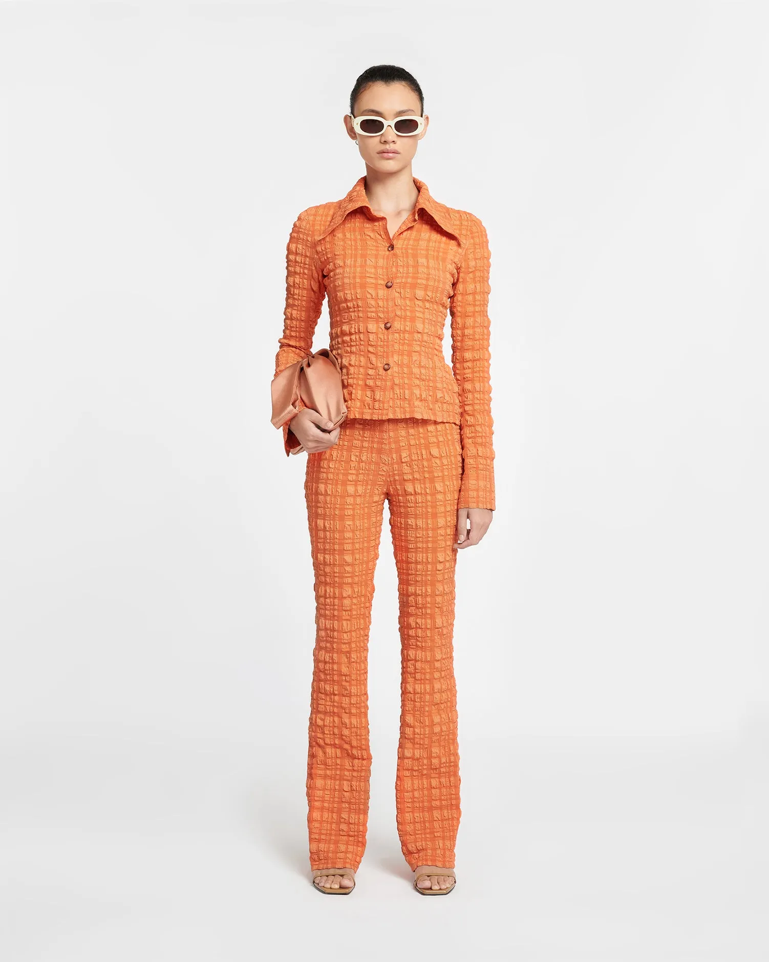 Juna - Seersucker Pants - Sunset Orange
