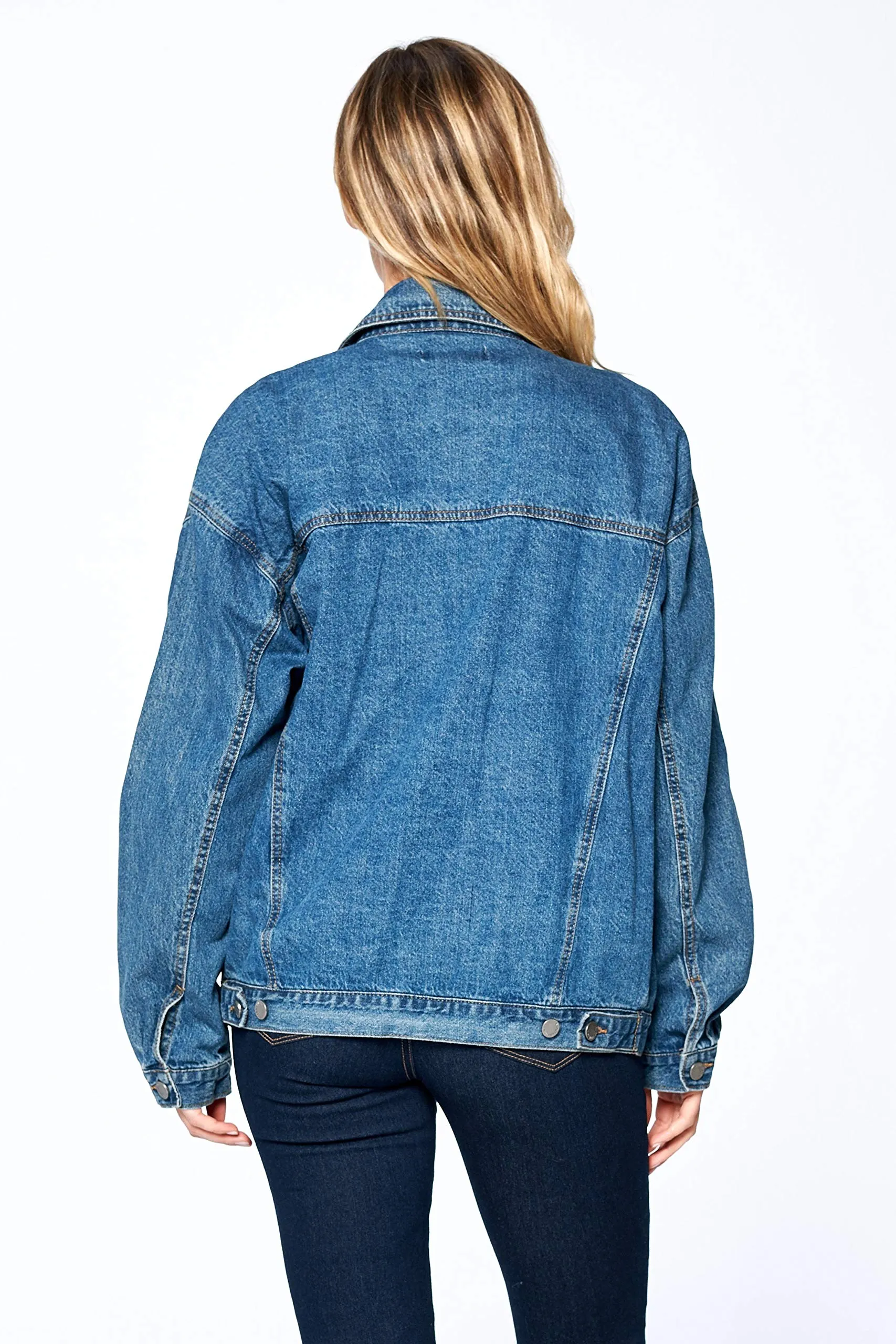 Khanomak Women's Long Sleeve Vintage Oversized Denim Jean Jacket