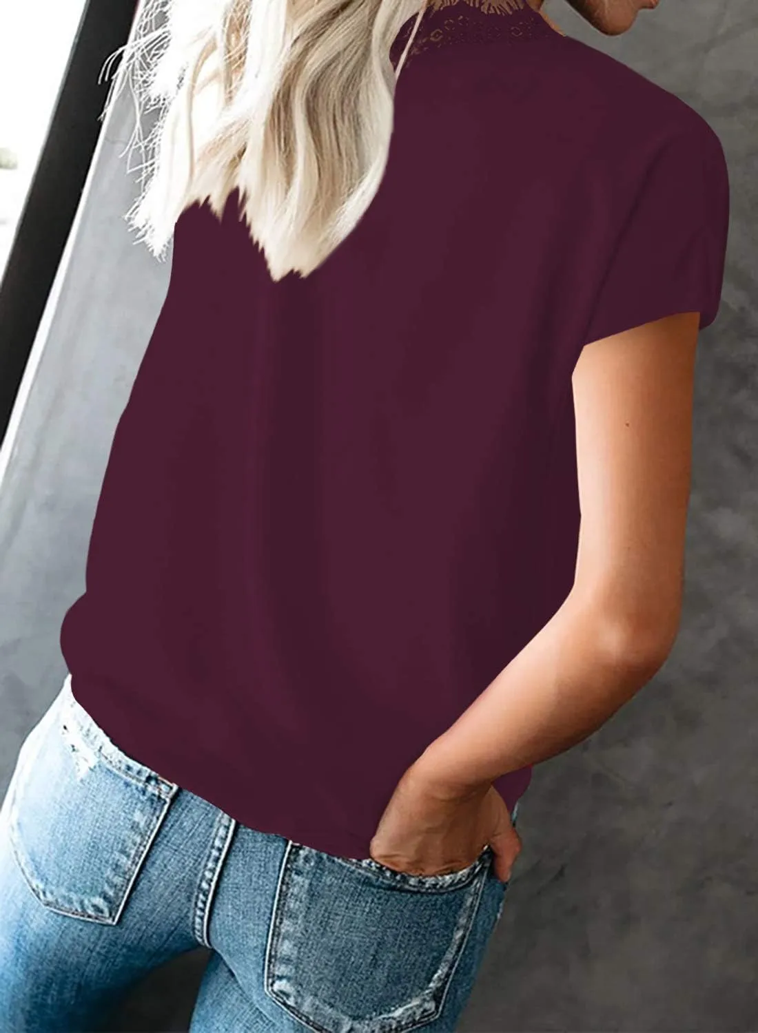 lime flare Dressy Lace Trim Blouse Tops Popular Short Sleeve Shirt