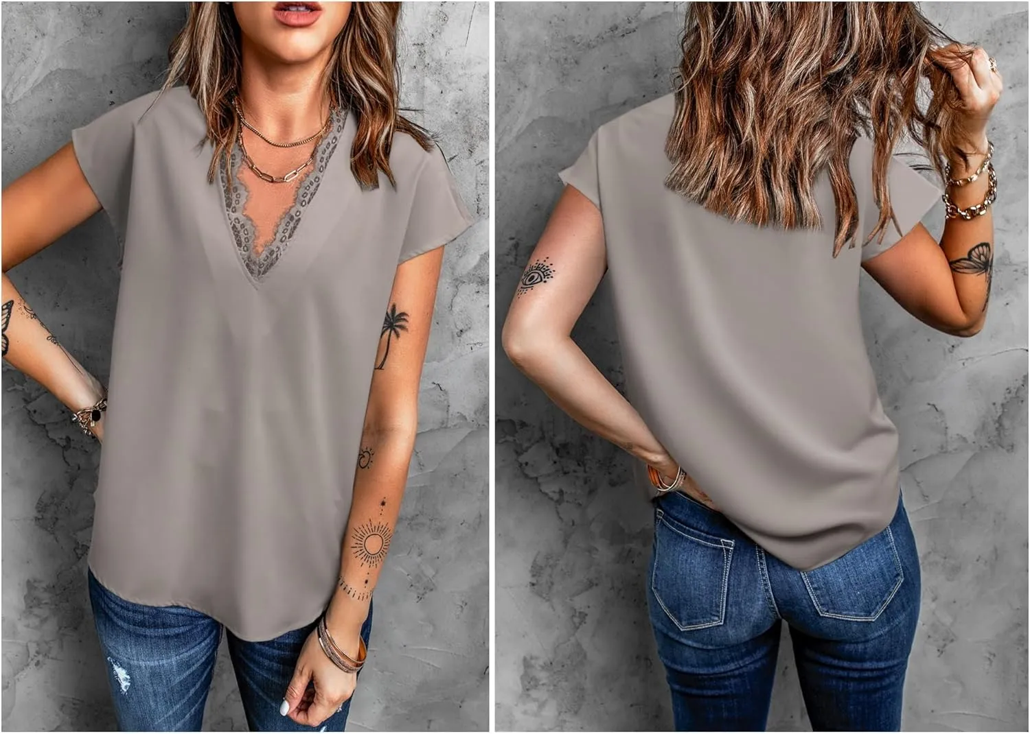 lime flare Dressy Lace Trim Blouse Tops Popular Short Sleeve Shirt