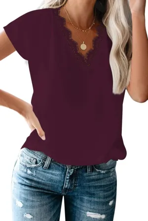 lime flare Dressy Lace Trim Blouse Tops Popular Short Sleeve Shirt