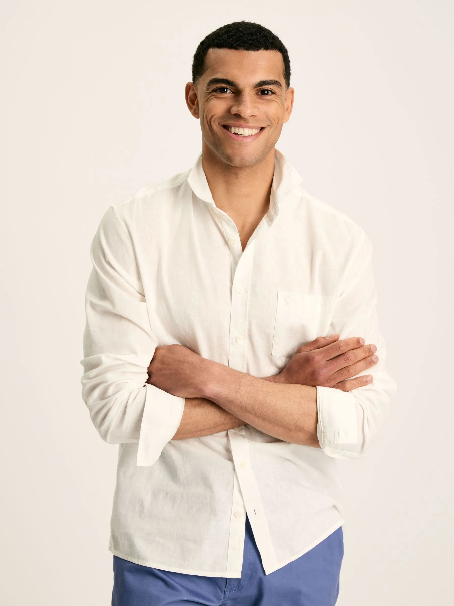 Linen Blend White Plain Long Sleeve Shirt