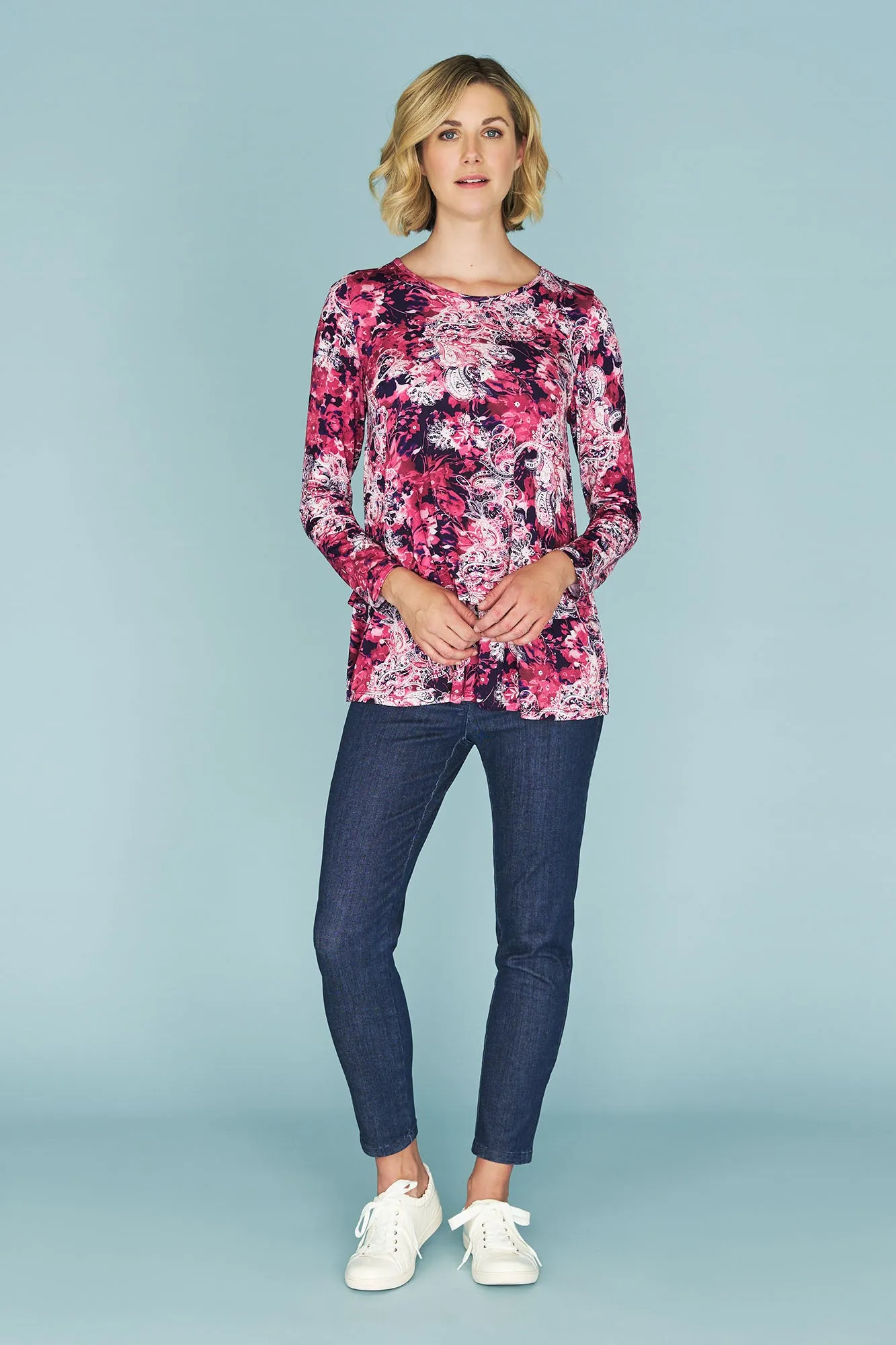 Long Sleeve Layered Tee - Purple Paisley Print