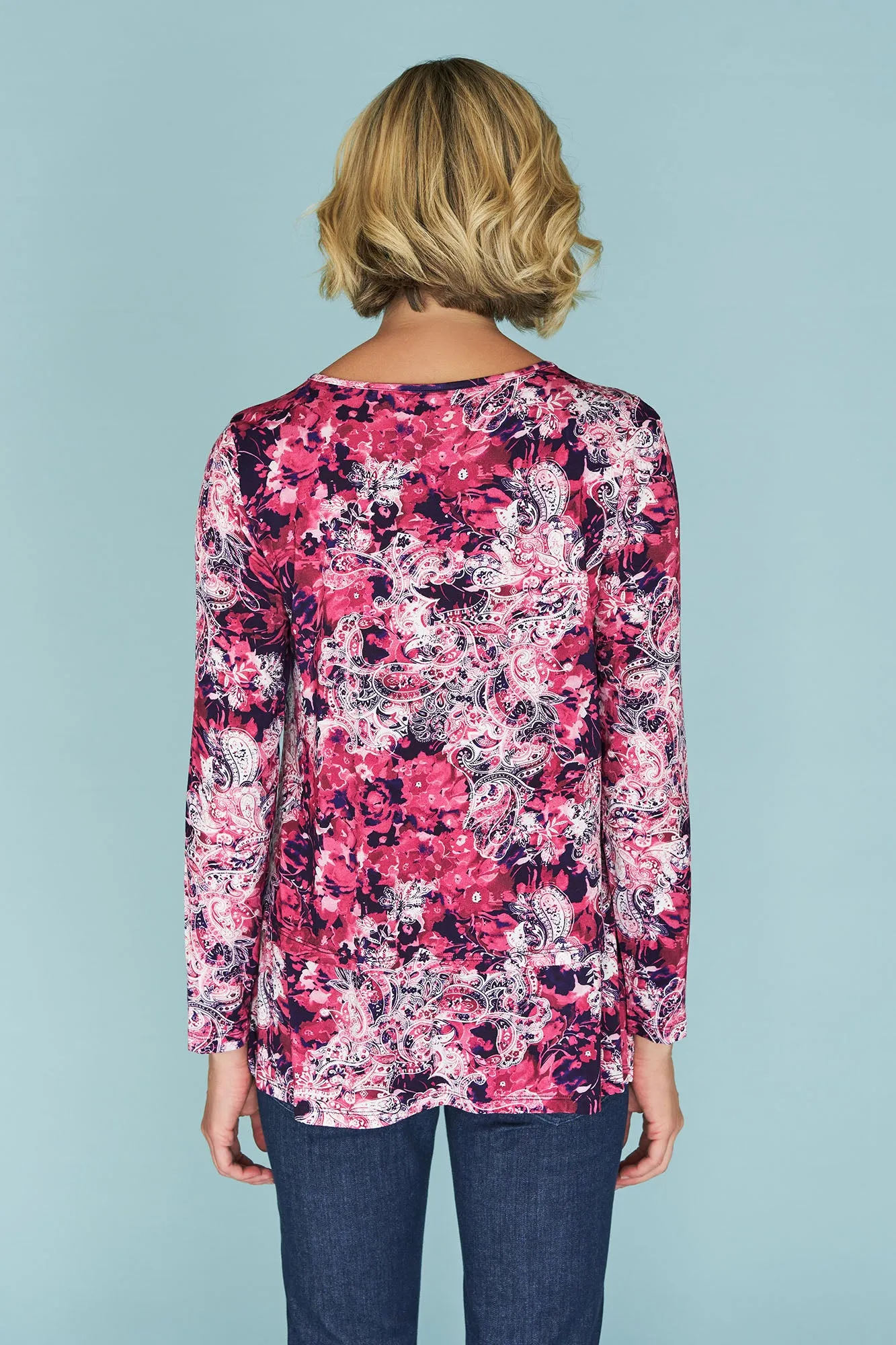 Long Sleeve Layered Tee - Purple Paisley Print
