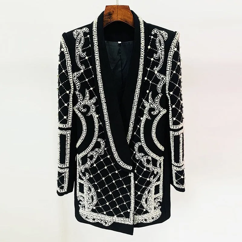 Luxury Handmade Crystal Pearl Blazer