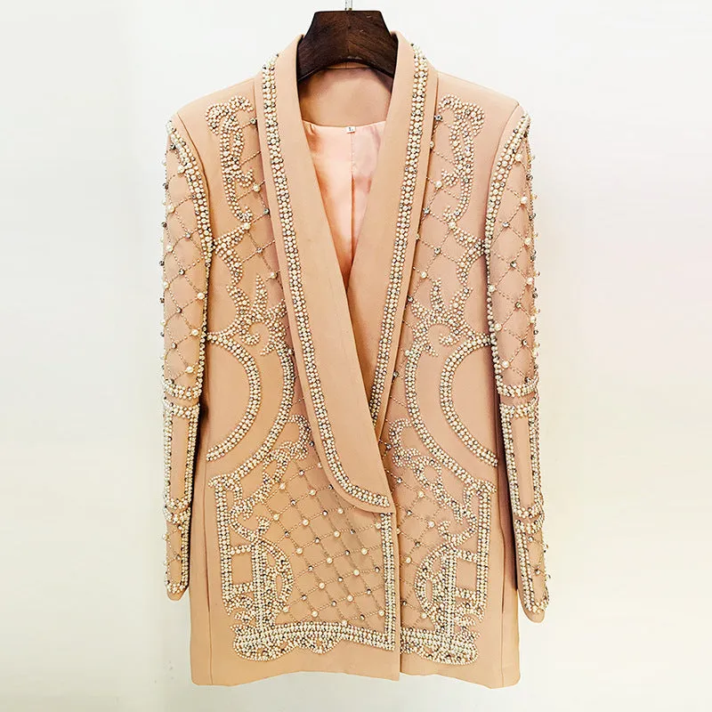 Luxury Handmade Crystal Pearl Blazer