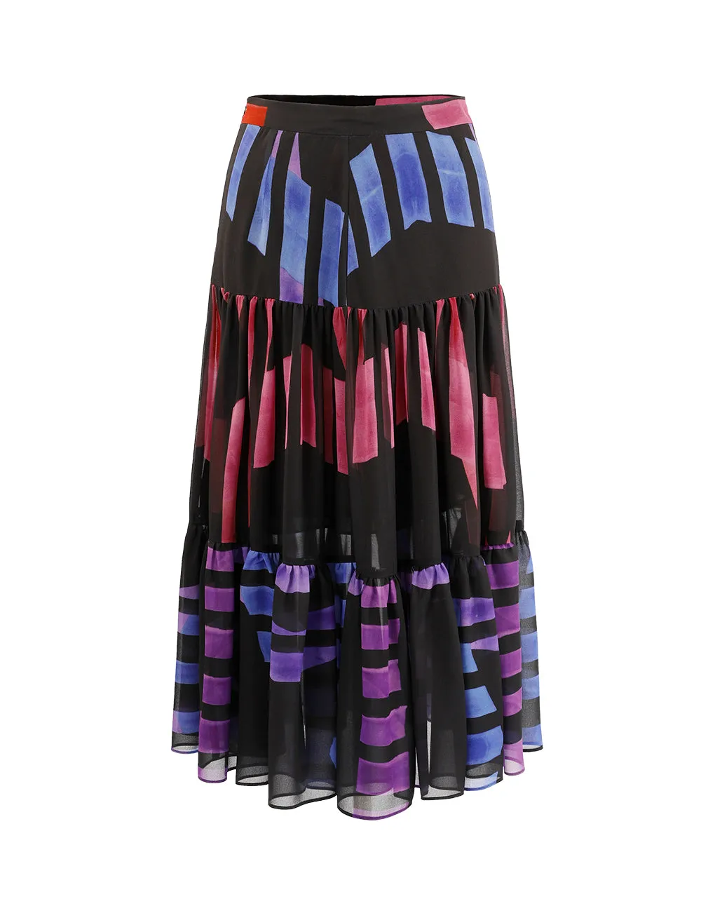 MARK FAST WOMEN GEORGETTE STRIPE PRINT PATCH SKIRT