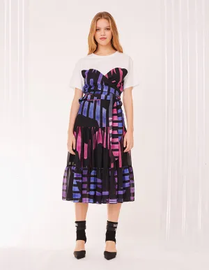 MARK FAST WOMEN GEORGETTE STRIPE PRINT PATCH SKIRT
