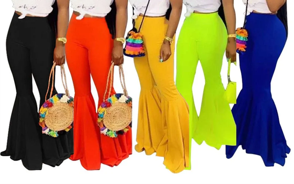 MB FASHION High-Waisted Flared Pants with Elastic Waistband 1676