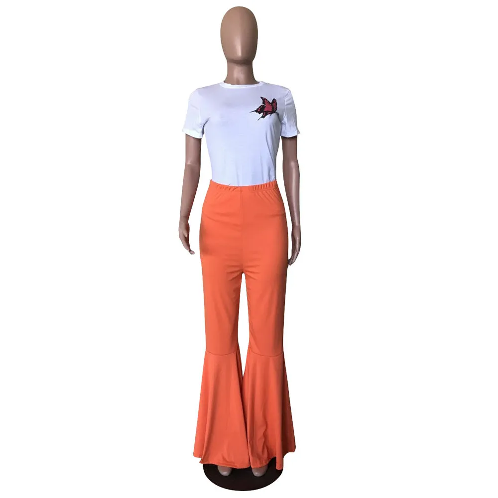MB FASHION High-Waisted Flared Pants with Elastic Waistband 1676