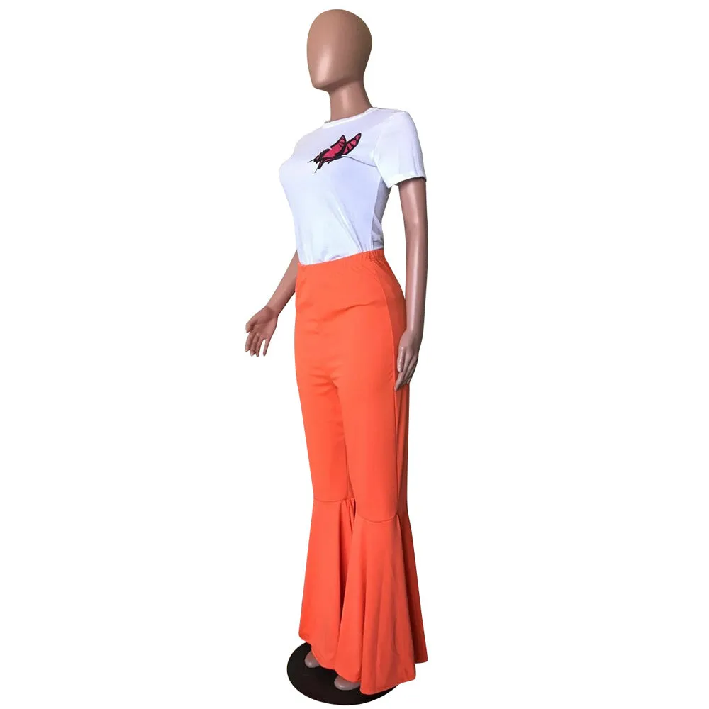 MB FASHION High-Waisted Flared Pants with Elastic Waistband 1676