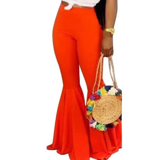 MB FASHION High-Waisted Flared Pants with Elastic Waistband 1676