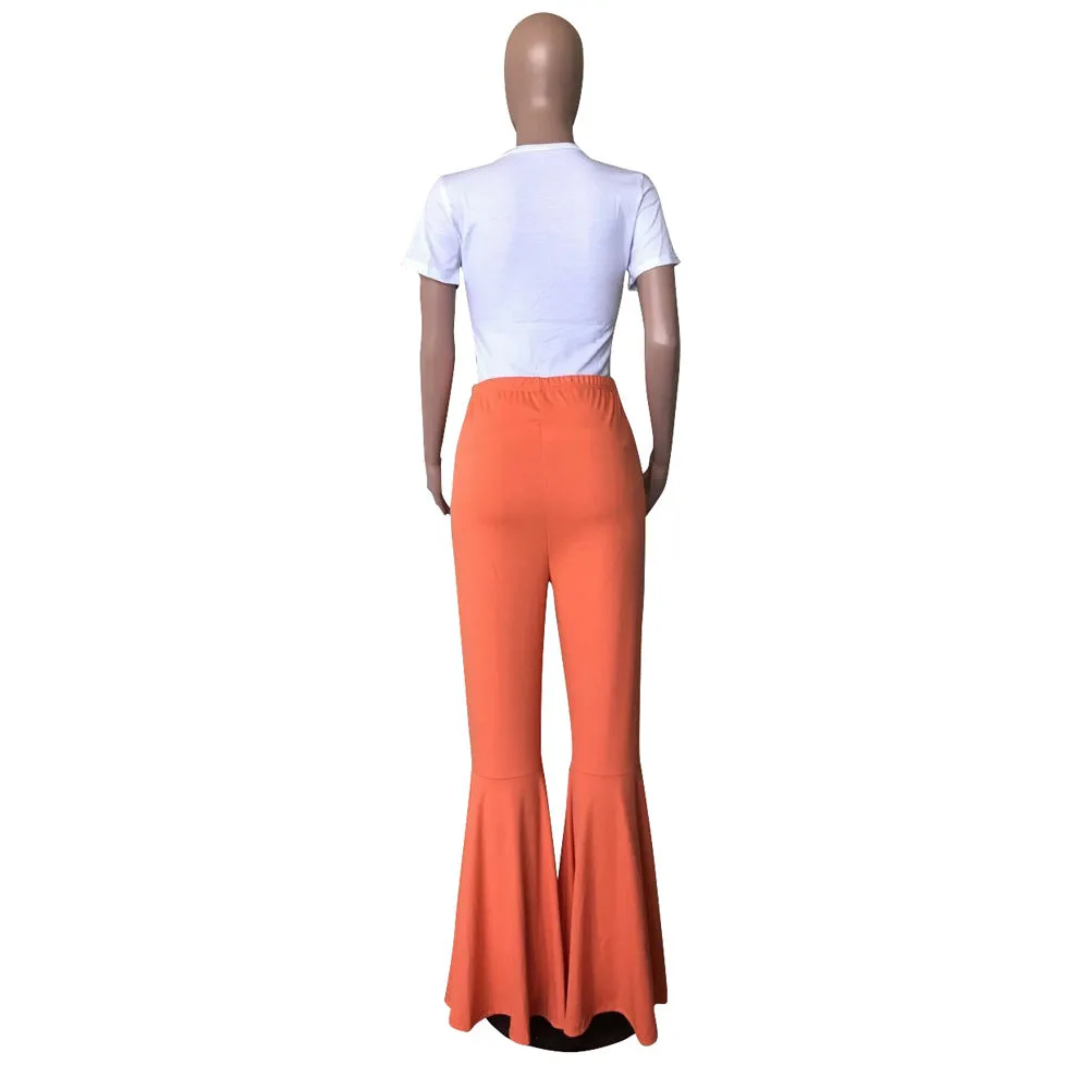 MB FASHION High-Waisted Flared Pants with Elastic Waistband 1676