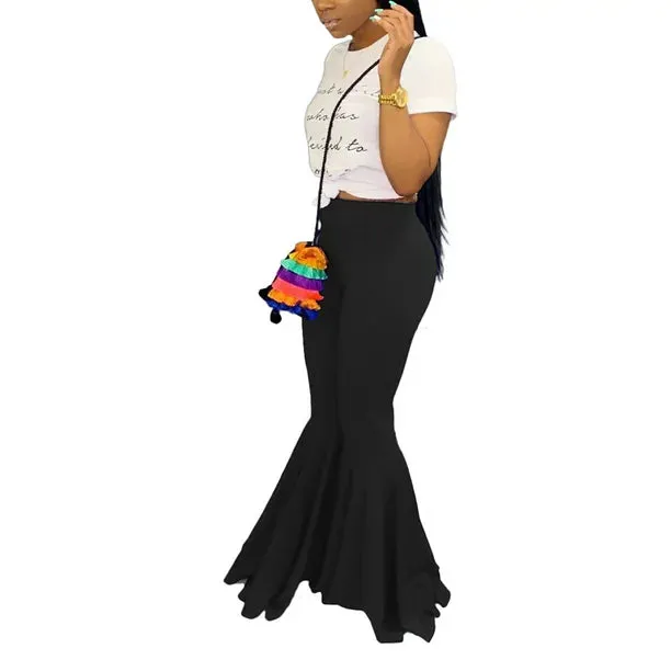 MB FASHION High-Waisted Flared Pants with Elastic Waistband 1676
