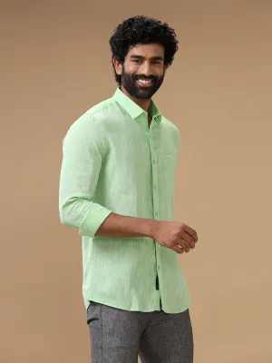 Men Pure Linen Shirt Green - L25