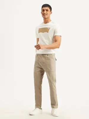 Men's Beige Slim Fit Utility Linen Trousers
