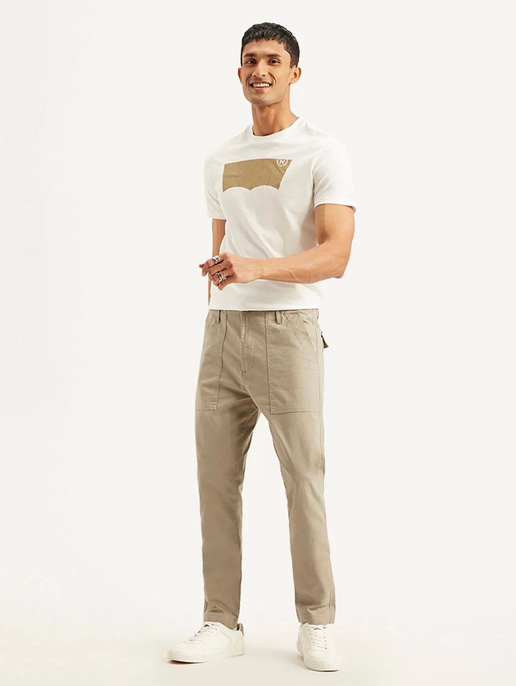 Men's Beige Slim Fit Utility Linen Trousers