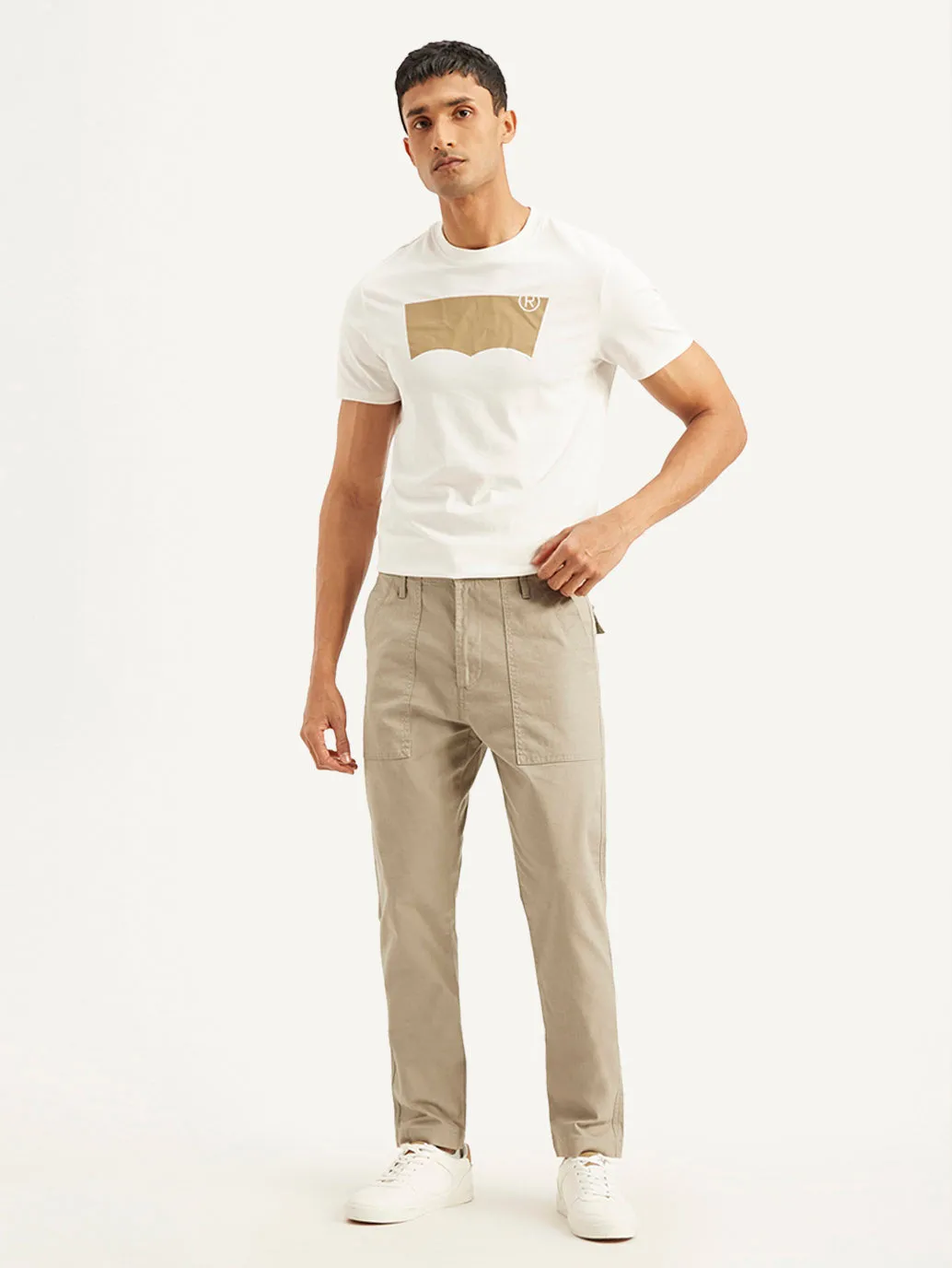 Men's Beige Slim Fit Utility Linen Trousers