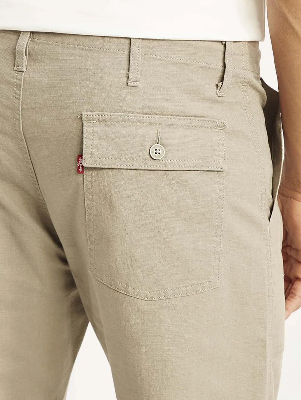 Men's Beige Slim Fit Utility Linen Trousers