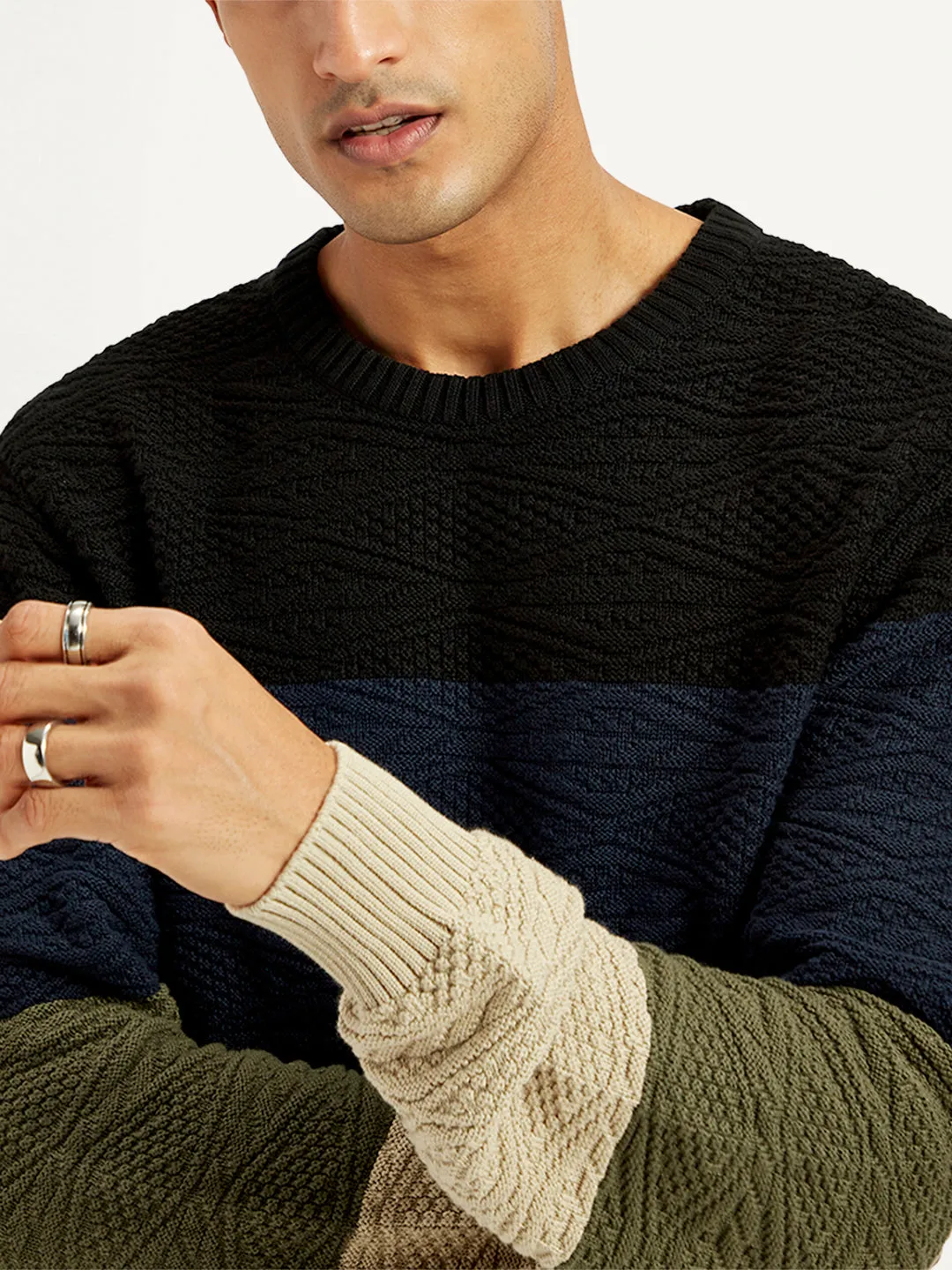 Men's Colorblock Multicolor Crew Neck Sweater