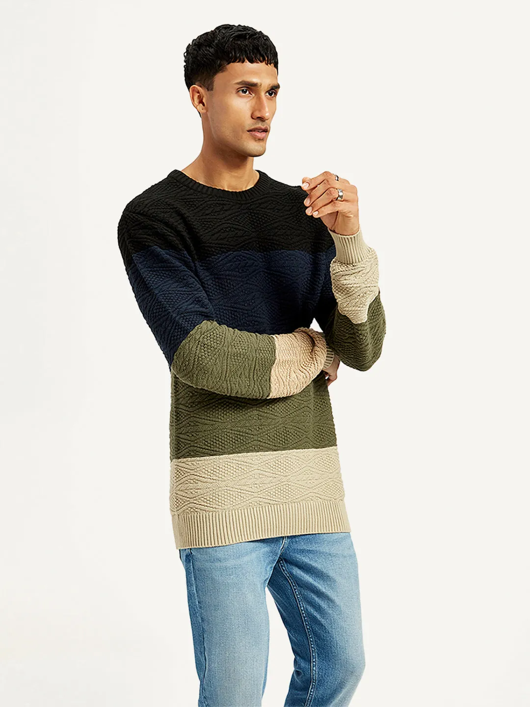 Men's Colorblock Multicolor Crew Neck Sweater