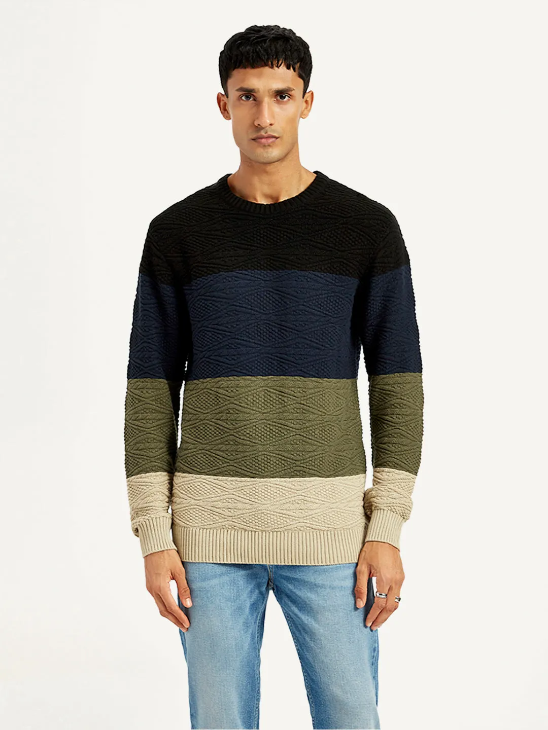 Men's Colorblock Multicolor Crew Neck Sweater