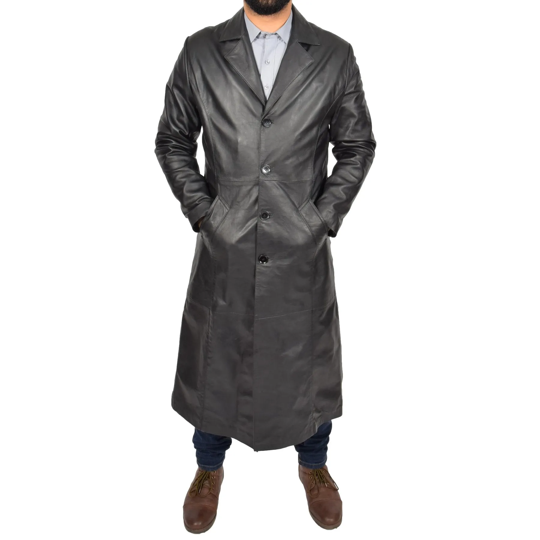 Men's Genuine Leather Full Length Trench Coat Blade