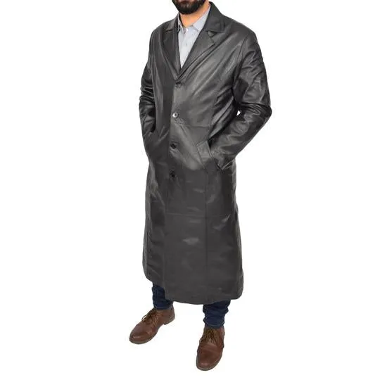 Men's Genuine Leather Full Length Trench Coat Blade