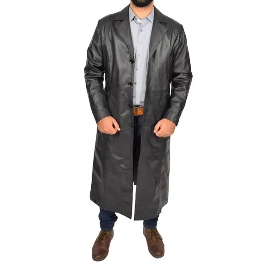 Men's Genuine Leather Full Length Trench Coat Blade