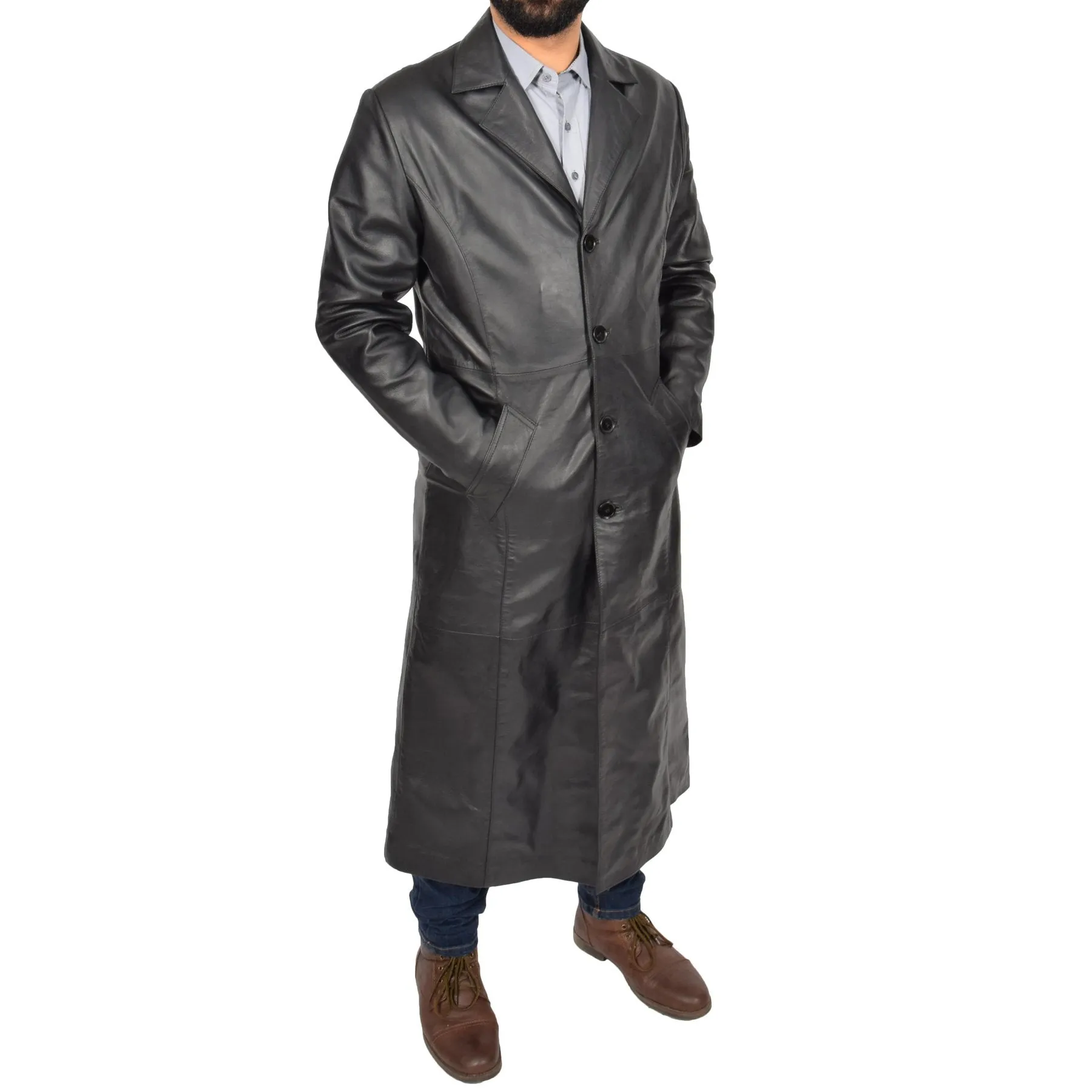 Men's Genuine Leather Full Length Trench Coat Blade