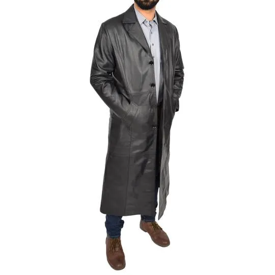 Men's Genuine Leather Full Length Trench Coat Blade