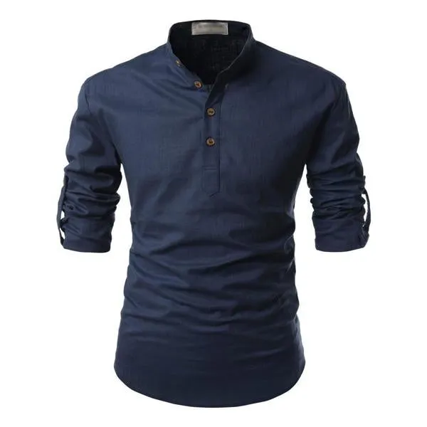 Men's Solid Color Stand Collar Shirt 65064408X