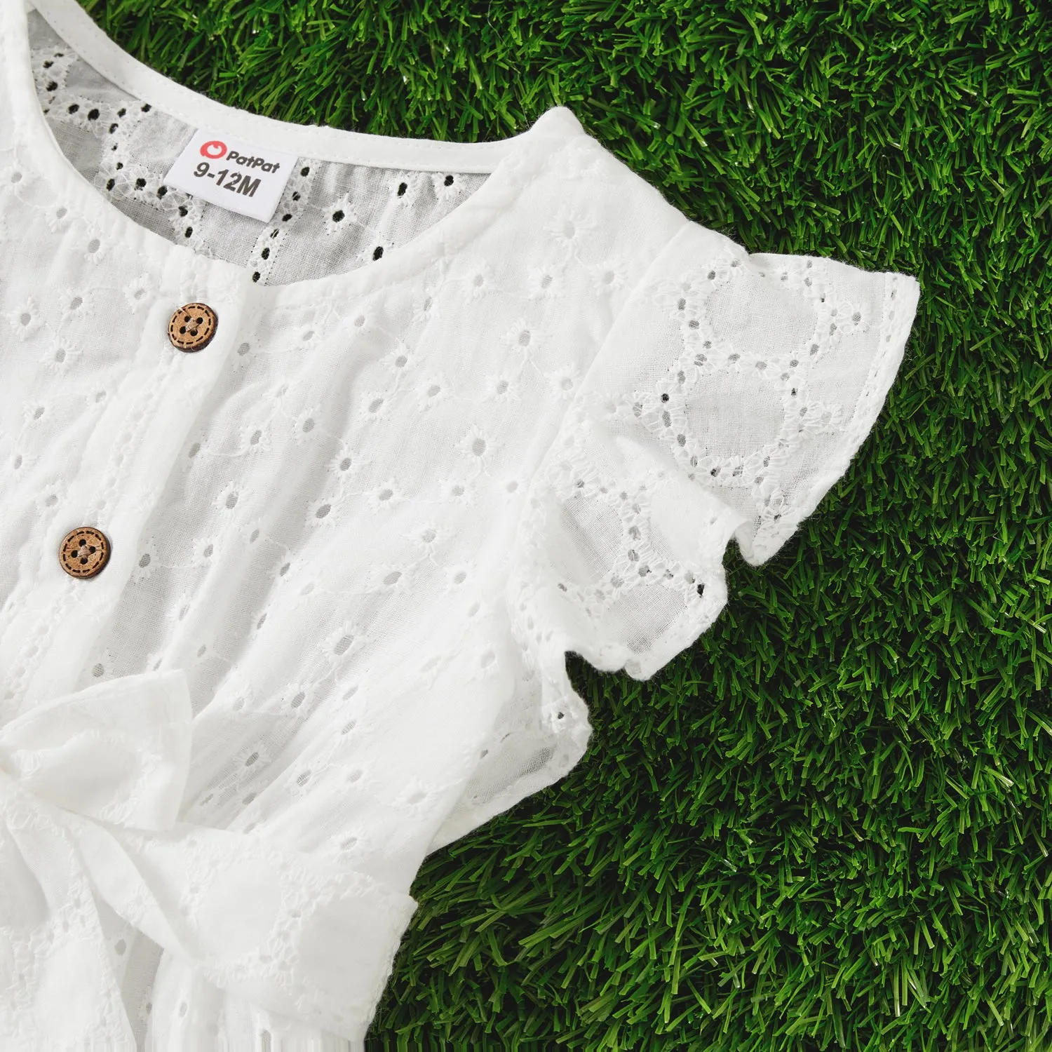 Mommy and Me 100% Cotton Solid Textured Flutter-sleeve Belted Dresses