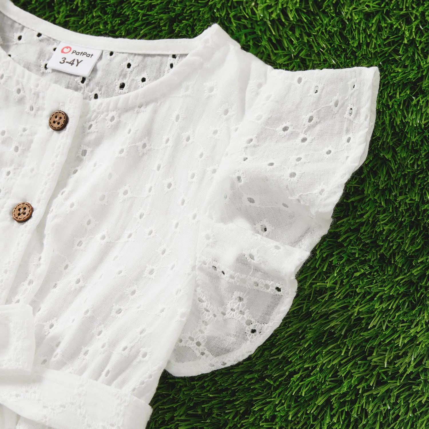Mommy and Me 100% Cotton Solid Textured Flutter-sleeve Belted Dresses