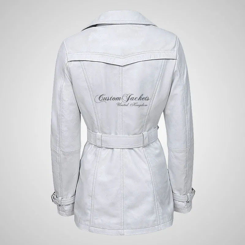 PARIS Ladies Leather Trench Coat Double Breasted Belted