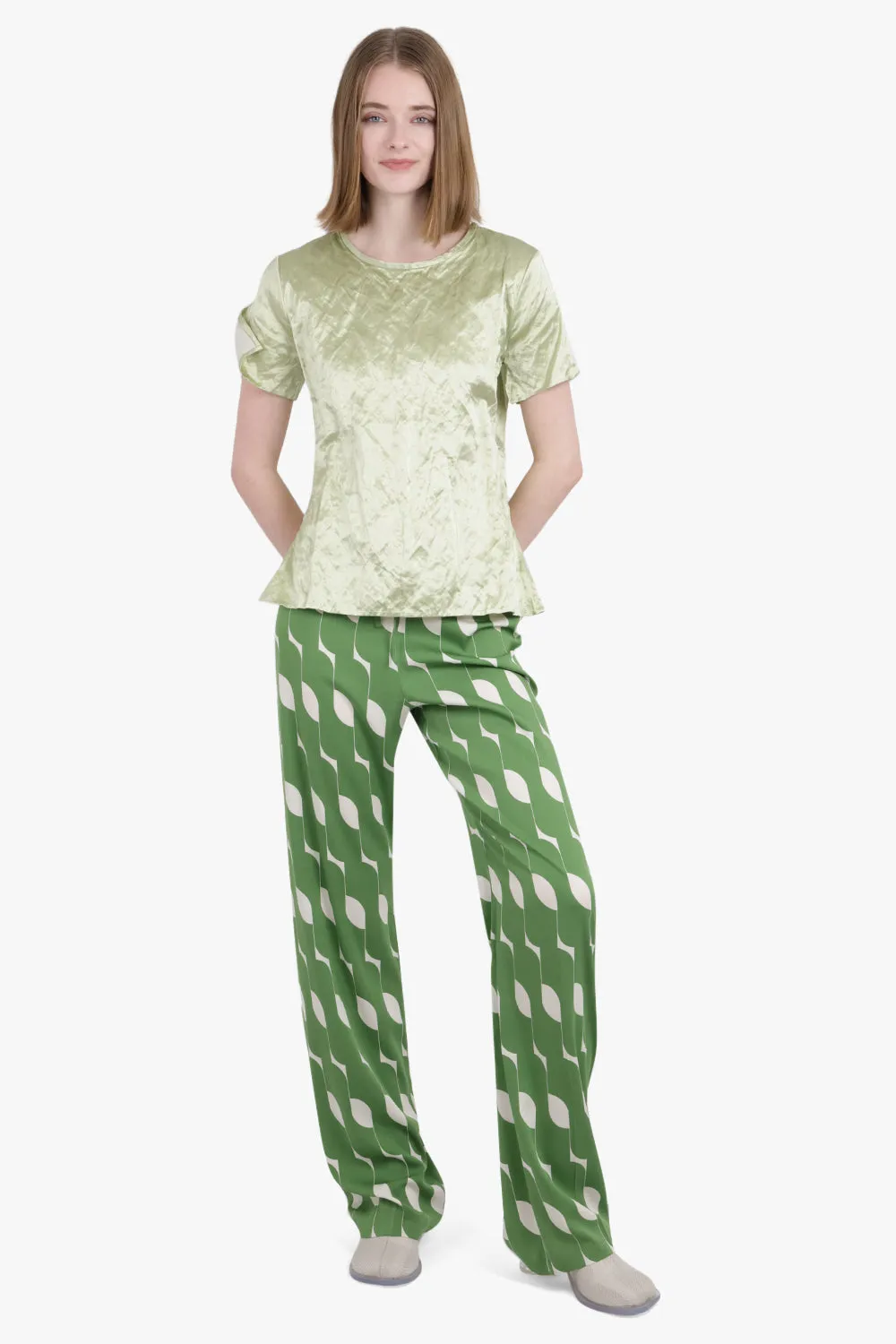 Pattered Drawstring Pant | Green