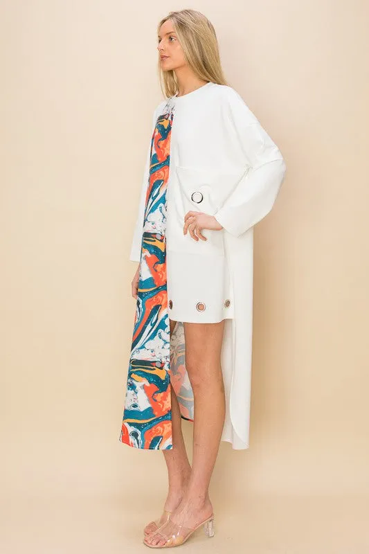 Pattern Pocket Ring Detail Dress