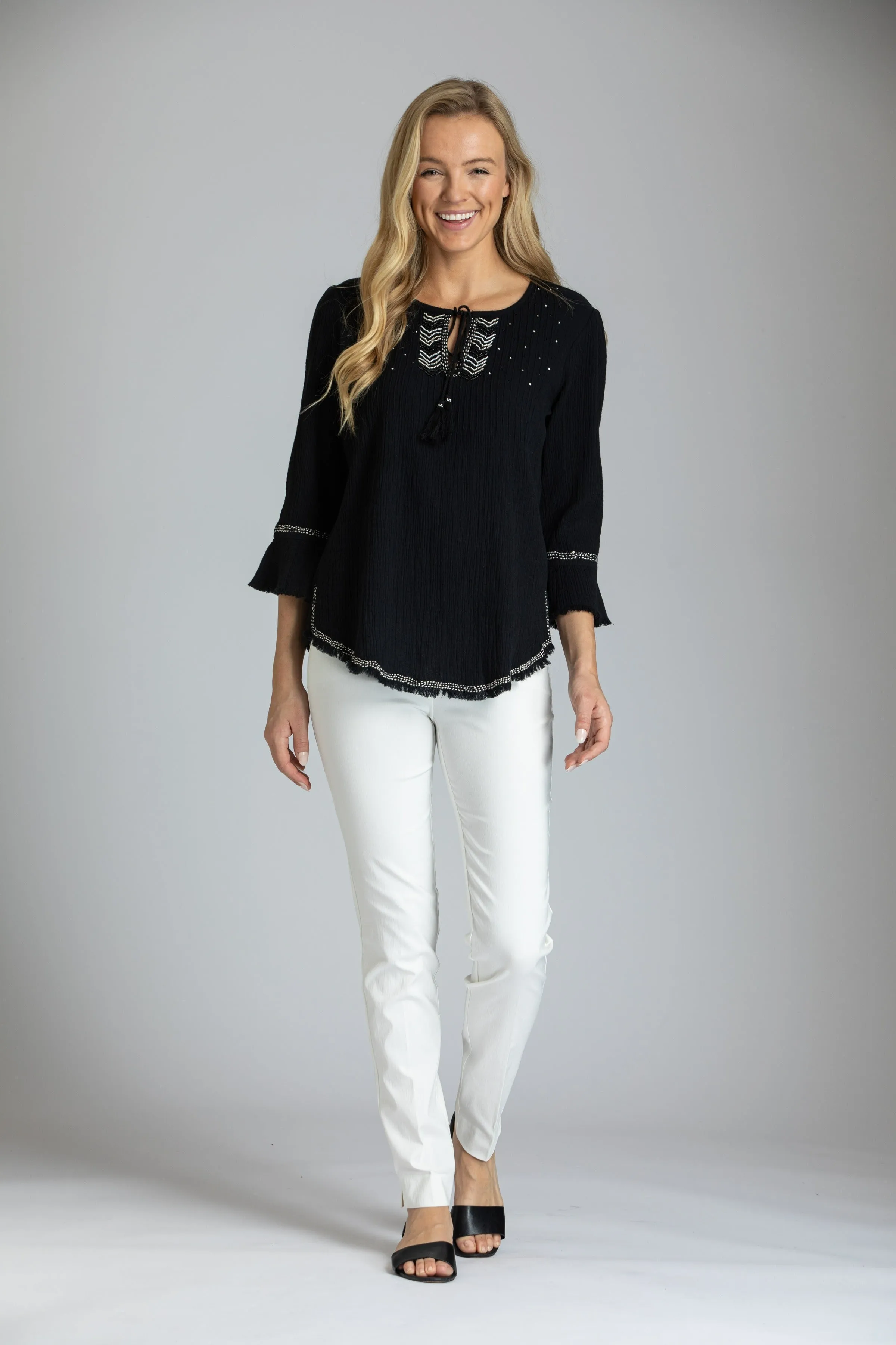 Pic-Stitch Top With Beaded Chevron Detail